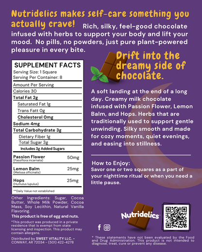 Milk Chocolate Squares - Passion Flower, Lemon Balm & Hops